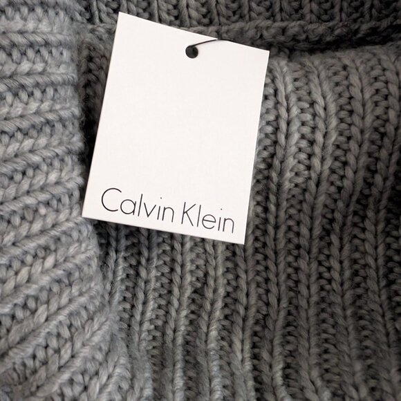 NWT Calvin Klein Knit Cowl - Turtleneck Poncho Gray One Size - Picture 8 of 11